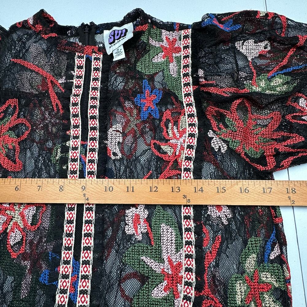 Sui By Anna Sui Dress Womens XS Black Lace Floral Long Sleeve Whimsygoth Cottage - Picture 13 of 16